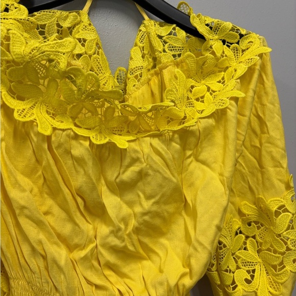 Gianni Bini Yellow Floral Crotchet Strapless Mini Dress - Picture 7 of 9